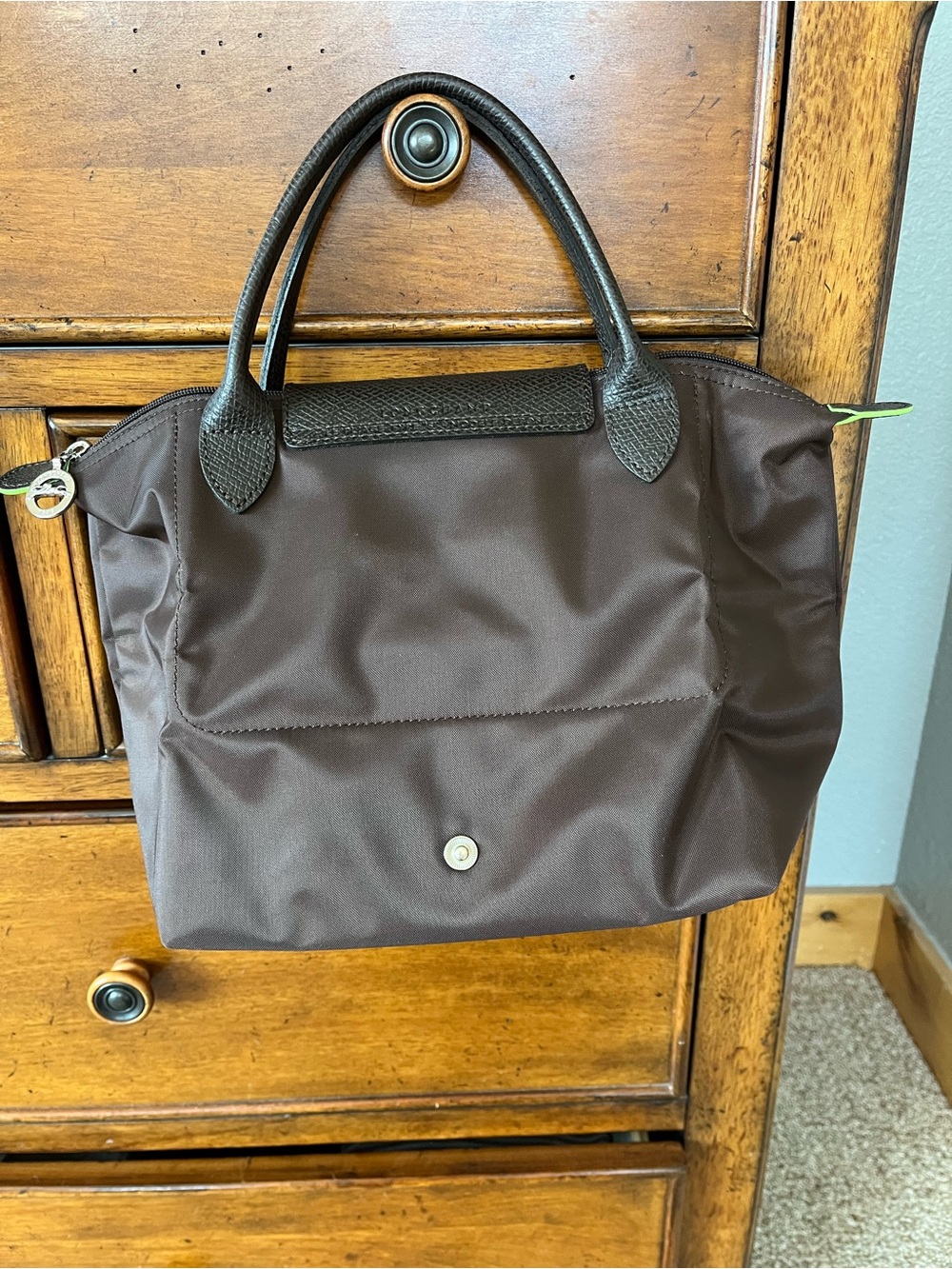 Longchamp Le Pliage Small Top-Handle Tote in Brown w/silver hardware Great! - Picture 7 of 16